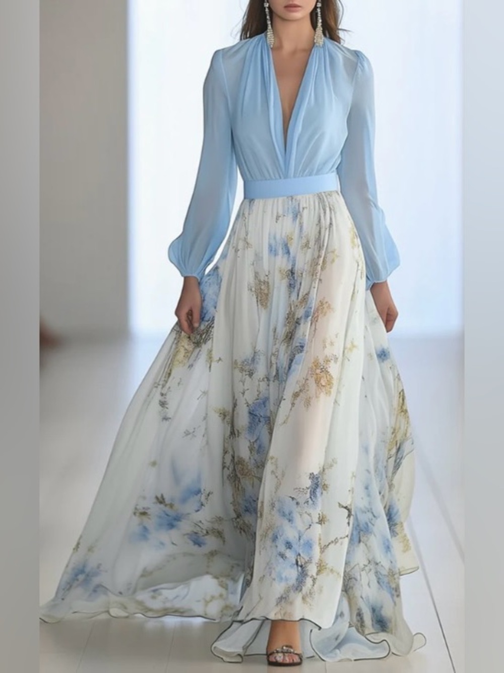 Kelli Elegant Blue Floral Maxi Dress